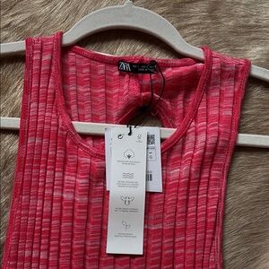 Zara Vibrant Pink Ribbed Sleeveless Dress